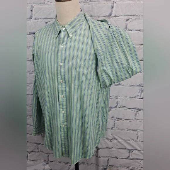 Ralph Lauren Men's Classic Fit Button Down Shirt Green Striped Smooth XXL 2XL - Picture 10 of 14